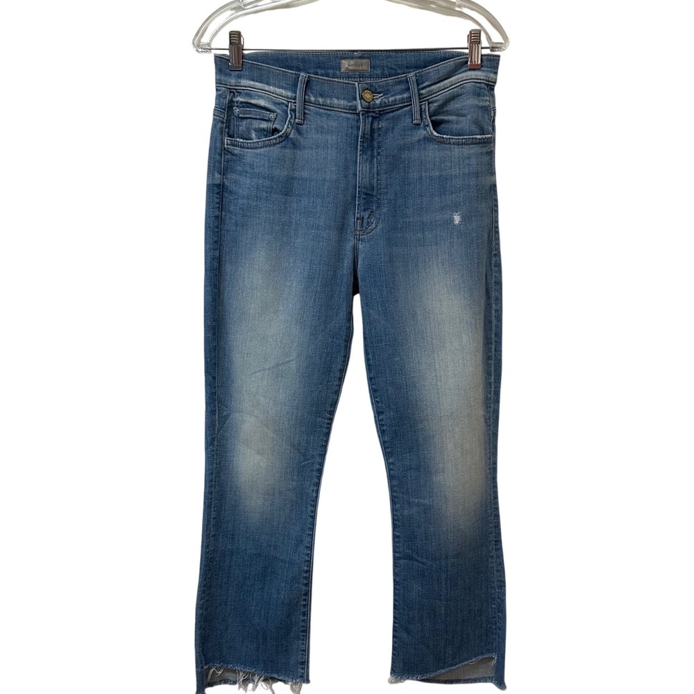 Mother Insider Crop Step Fray Jeans Shake Well Blue High Rise Bootcut Size 29